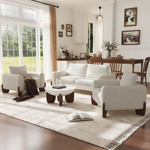 English Elm U_style Bouclé 3 Piece Living Room Sofa Set with Loveseat and Two Accent Armchairs Beige WY000479AAA