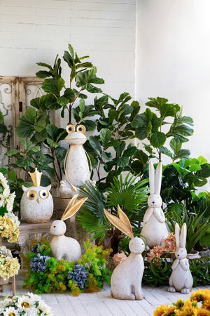 English Elm 7.5x7x20" Textured White Magnesium Bunny Figurine with Subtle Gold Accents, Whimsical Rustic Décor Charm W2078P335710