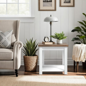 English Elm 24 inch Side Table Jasmine Whitewash & Barnwood Two-Tone End Table Fully Assembled Rustic Chic Decor B108131543