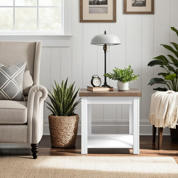 English Elm 24 inch Side Table Jasmine Whitewash & Barnwood Two-Tone End Table Fully Assembled Rustic Chic Decor B108131543
