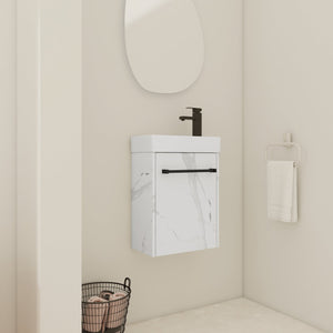 English Elm 16'' Floating Wall-Mounted Bathroom Vanity with Ceramic Basin, Soft-Close Door, Water-Resist Finish White W999P236337