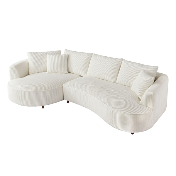 English Elm 122.04 Inch Oversized Sectional Sofa - Modern White Corduroy Couch With Left Chaise For Cozy Relaxation W876S00274