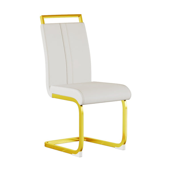 English Elm Modern White Faux Leather High Back Dining Chair Set Gold Base Elegant Seating W3732P495889