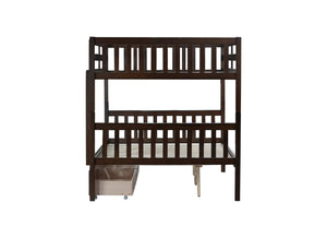 English Elm Full Full Over Full Rubber Wood Bunk Bed With 2 Storage Drawers, Convertible Into 2 Separate Beds, Espresso W504S00196