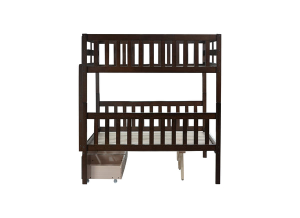 English Elm Full Full Over Full Rubber Wood Bunk Bed With 2 Storage Drawers, Convertible Into 2 Separate Beds, Espresso W504S00196