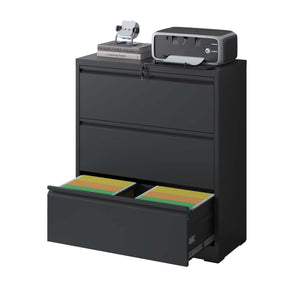 English Elm 3 3-Drawer Steel File Cabinet with Lock — Heavy-Duty, Eco-Friendly Lateral Storage, Silent Slides, Anti-Tilt W2735P332165