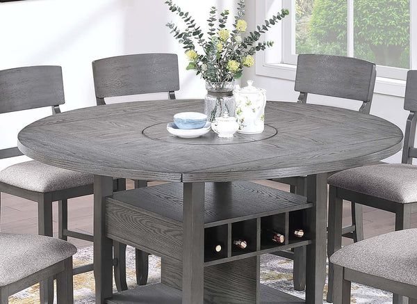 English Elm Contemporary 7-Piece Counter Height Dining Set With Lazy Susan, Storage, And 6 High Chairs For Modern Spaces B011S01878