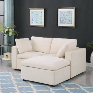 English Elm 68.5" Modular Loveseat Sofa & Ottoman - Cozy Beige Chenille Sectional For Small Spaces & Apartments W1123S00037