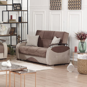 English Elm PrimeNest Upholstered Convertible Loveseat with Storage, Microfiber Sleeper, Compact Design, 600 lb Capacity Brown B030P305113