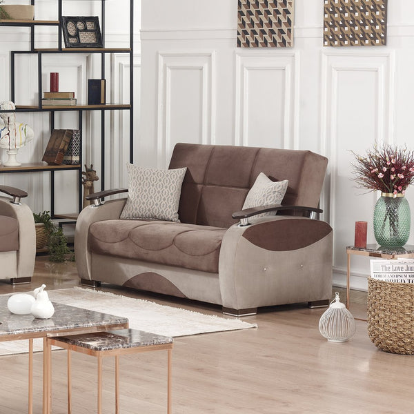 English Elm PrimeNest Upholstered Convertible Loveseat with Storage, Microfiber Sleeper, Compact Design, 600 lb Capacity Brown B030P305113