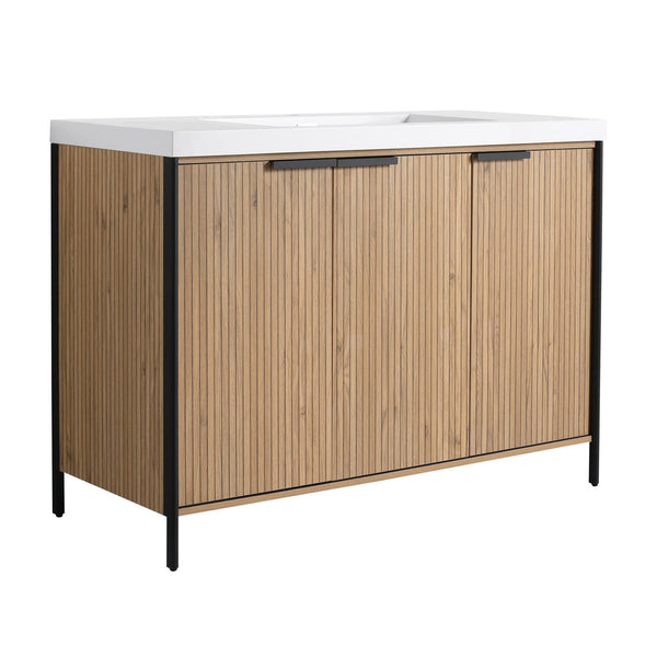English Elm 48" Freestanding Bathroom Vanity with Thick Resin Sink, Soft-Close Doors, Adjustable Shelves, Durable Finish Light Coffee W999S00297