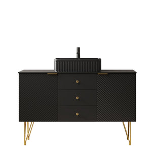 English Elm Gema 48" Black Bathroom Vanity With Gold Legs, Pre-Assembled Storage & Durable Ceramic Sink W2615S00291
