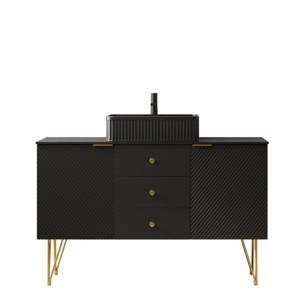 English Elm Gema 48" Black Bathroom Vanity With Gold Legs, Pre-Assembled Storage & Durable Ceramic Sink W2615S00291
