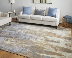 Feizy Rugs Clio High-end Inspired Abstract Area Rug - Luxurious Machine-made Design For Modern Homes Brown,Blue,Ivory Polypropylene Clo39k6fblutanc03