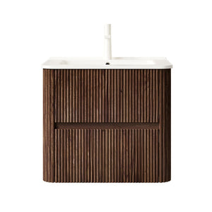 English Elm Noor Floating Bathroom Vanity Walnut Plywood Cabinet Ceramic Sink Two Drawers W2615P376535