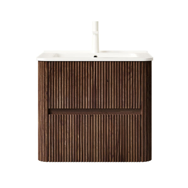 English Elm Noor Floating Bathroom Vanity Walnut Plywood Cabinet Ceramic Sink Two Drawers W2615P376535
