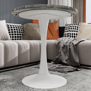 English Elm Marble-Top Round Side Table With Tapered Base, Modern Minimalist Design For Stylish Home Spaces W1935P353407