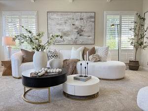 English Elm Luna Curved 4-Seater Sofa in White Teddy Velvet with Plush Cushions and Luxe Gold Base Accent B341S00007