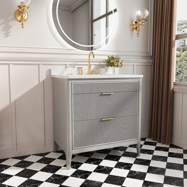 English Elm Fully Assembled 36'' Grey Bathroom Vanity With Engineered Marble Top & Dual Handle Sets For Style W1826P308975