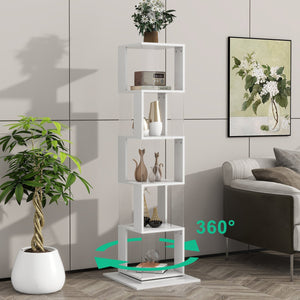English Elm 5 tier rotating bookshelf with 360° swivel, large-capacity wood veneer rack with acrylic shelves and anti-tip base White W409P167480
