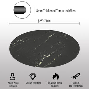 English Elm 28"inch Round Tempered Glass Tabletop Marble Print Polished Edge Indoor Outdoor Black W241P361470