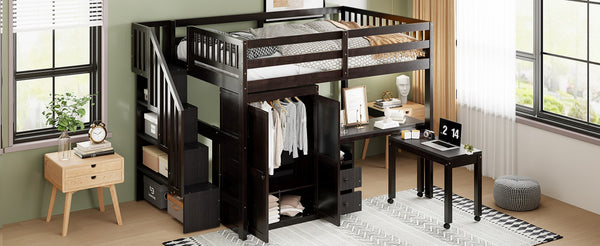 English Elm Queen Murphy Bed with Integrated Desk Cabinet Shelves Space Saving Studio Solution Espresso N708S00014P