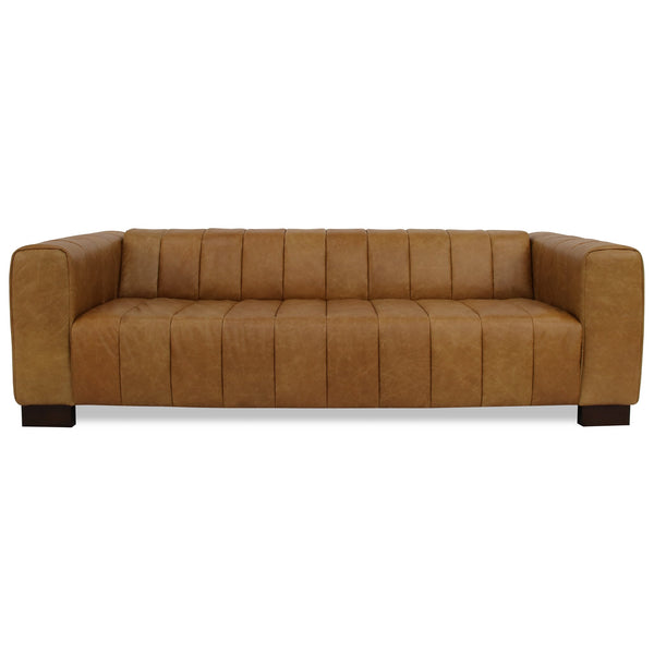English Elm Ashcroft Furniture - Dixon Waxy Tan Leather Sofa with Channel-Tufted Aniline Buffalo Leather, Solid Wood Frame Support B183P281194