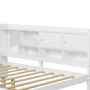 English Elm Full Full Size Wooden L-Shape Daybed with 7 Cabinets, 2 Drawers, Desk & Bookshelf — Space-Saving White N733S351674K