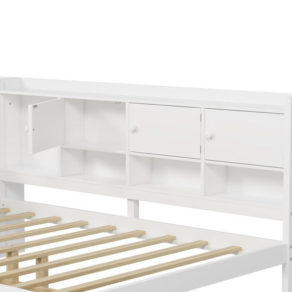 English Elm Full Full Size Wooden L-Shape Daybed with 7 Cabinets, 2 Drawers, Desk & Bookshelf — Space-Saving White N733S351674K