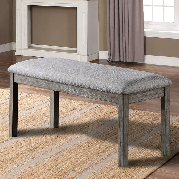 English Elm Gray Padded Dining Bench 45"W Rustic Gray Linen-Look Seat Upholstered Wood Frame, 1pc Durable Charm B011P246318