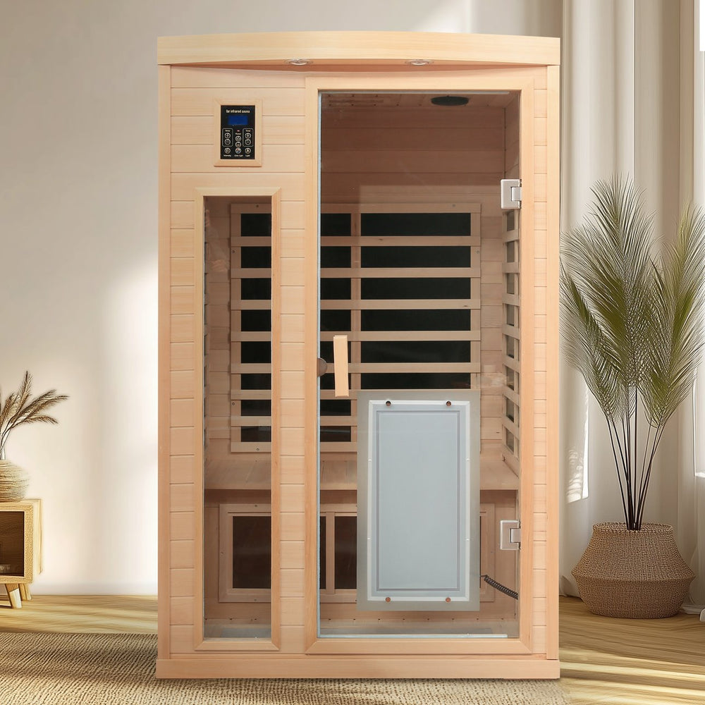 English Elm Low Emf Sauna Room For Two – Premium Hemlock Far Infrared Indoor Spa With Bluetooth Audio & Led Light W1149S00009