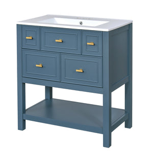 English Elm 60'' Bathroom Vanity Set With Ceramic Sink – Stylish Freestanding Storage Cabinet In Blue Finish N710SS00004C
