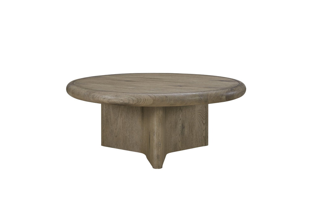 English Elm Knotty Oak Veneer Round Pedestal Coffee Table for Transitional Living Rooms B2699P434058