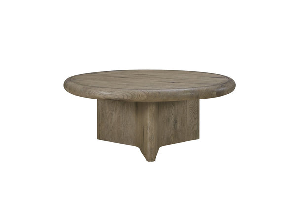 English Elm Knotty Oak Veneer Round Pedestal Coffee Table for Transitional Living Rooms B2699P434058