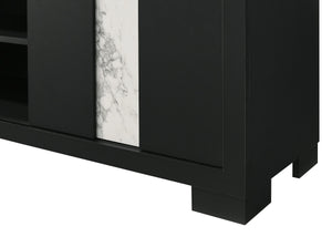 English Elm 1pc Modern Entertainment Console with Industrial Edge, Grey Wood Finish, Open Shelf & Two Drawers Black,White 19.69 L x 75 W x 26.38 H B2741P295470