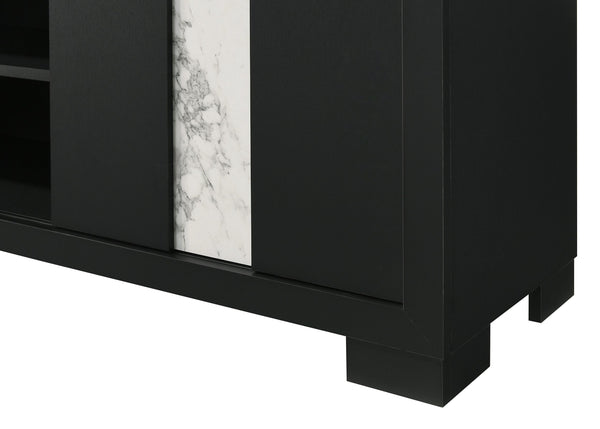 English Elm 1pc Modern Entertainment Console with Industrial Edge, Grey Wood Finish, Open Shelf & Two Drawers Black,White 19.69 L x 75 W x 26.38 H B2741P295470