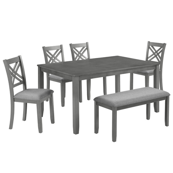 English Elm 6 Piece Rubberwood Dining Set with Bench and Linen Chairs for Transitional Kitchen W1998S00105