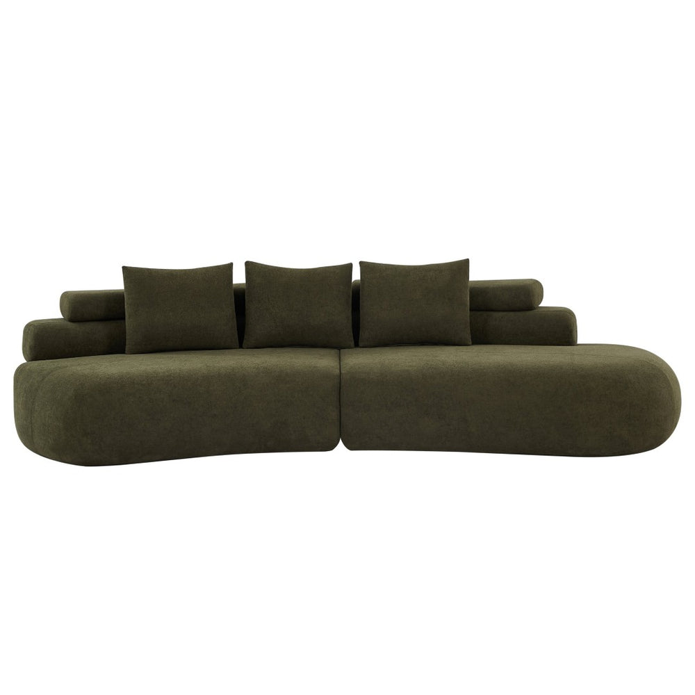 English Elm 122" Curved Modular Sectional Sofa Cloud Fill Polyester Upholstered Living Room Seating Olive Green N771P396326L_N771P396327L