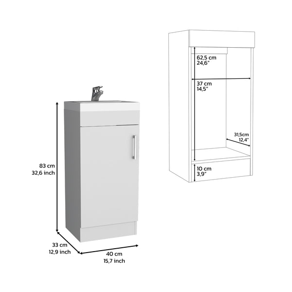 English Elm Bathroom Vanity Single Door Cabinet White with Sink | Space-Saving Engineered Wood, Shelf, Metal Handle, Eco-Certified, Easy Assembly B097S00127