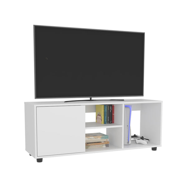 English Elm Tv Stand with Three Open Shelves for Media Storage and Decor, Slim Profile, Eco-Friendly Engineered Wood White 52.76 L x 20.47 W x 4.72 H B097P296851