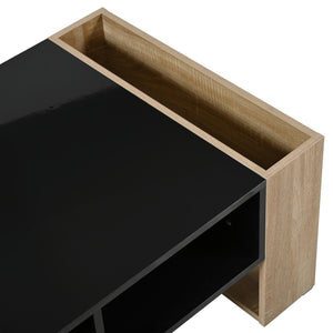 English Elm ON-TREND High Gloss Coffee Table with 2 Drawers, Hidden Compartment, Open Shelf, Modern Luxury Finish Black+Natural N721P205792B