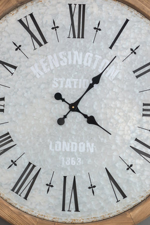 English Elm D32.3" Oversized Rustic Wall Clock with Fir Frame, Galvanized Numerals, Black Steel Hands, Vintage Charm W2078P293128
