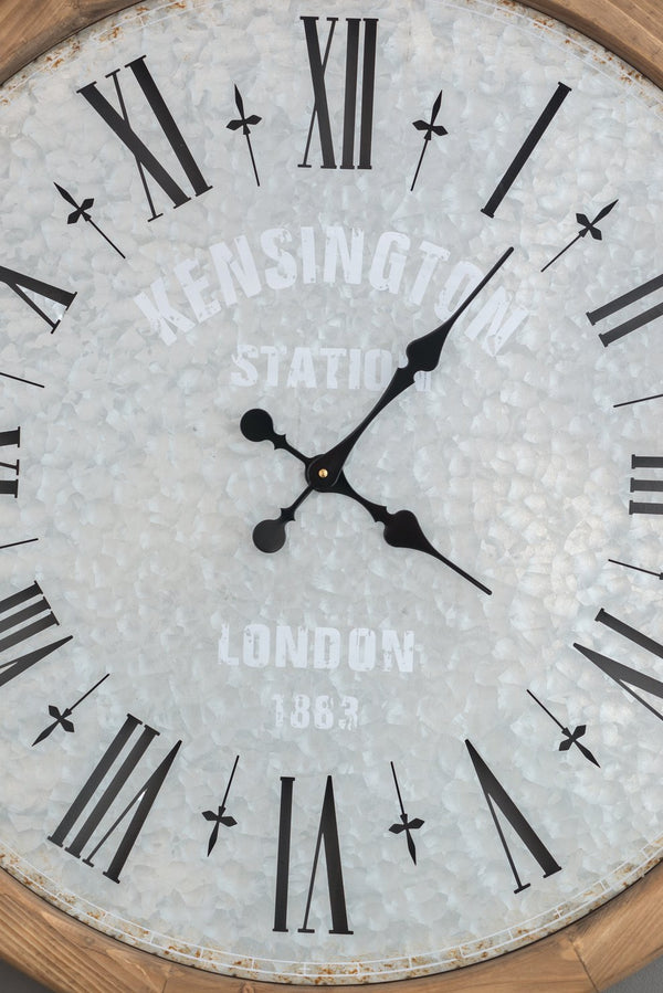 English Elm D32.3" Oversized Rustic Wall Clock with Fir Frame, Galvanized Numerals, Black Steel Hands, Vintage Charm W2078P293128
