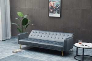 English Elm SOFA Velvet Convertible Sofa Bed with Golden Legs, Solid Wood Frame, Compact Design for Small Spaces Dark Gray B205P246433