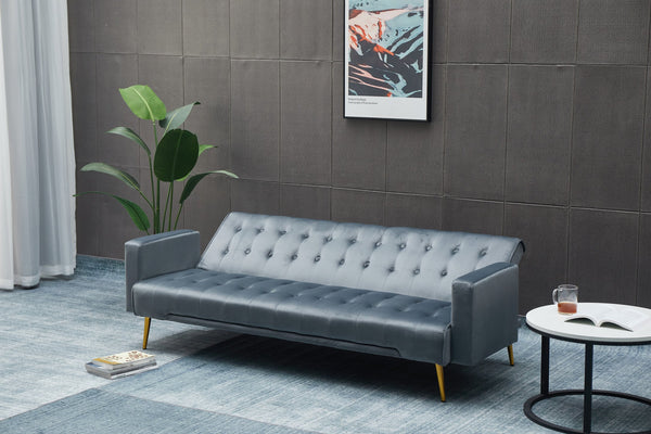 English Elm SOFA Velvet Convertible Sofa Bed with Golden Legs, Solid Wood Frame, Compact Design for Small Spaces Dark Gray B205P246433