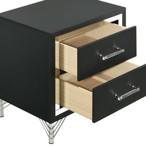 English Elm Malcolm Glam 2-Drawer Nightstand with Chrome & Acrylic Accents, Black Finish, Decorative Legs, Storage B062P378331