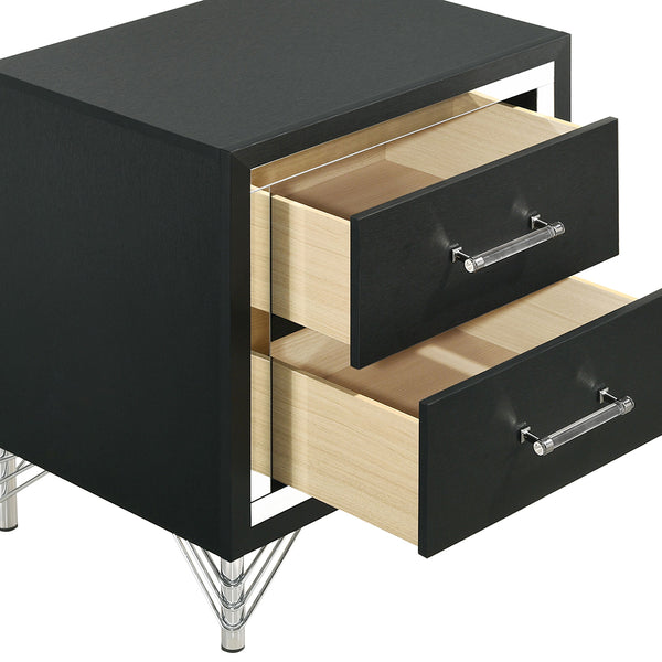 English Elm Malcolm Glam 2-Drawer Nightstand with Chrome & Acrylic Accents, Black Finish, Decorative Legs, Storage B062P378331