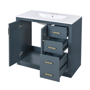 English Elm 36'' Bathroom Vanity with Ceramic Sink Combo Solid Wood Frame Soft-Closing Drawers Ample Storage Elegance Blue N710P243327C