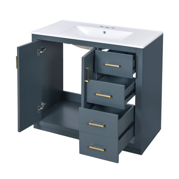 English Elm 36'' Bathroom Vanity with Ceramic Sink Combo Solid Wood Frame Soft-Closing Drawers Ample Storage Elegance Blue N710P243327C