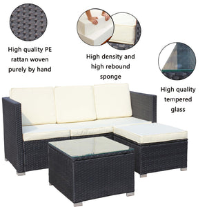 English Elm Outdoor 5-Piece Pe Rattan Patio Furniture Set With Cushioned Sofas & Glass Coffee Table In Beige W209S00021-GIGA